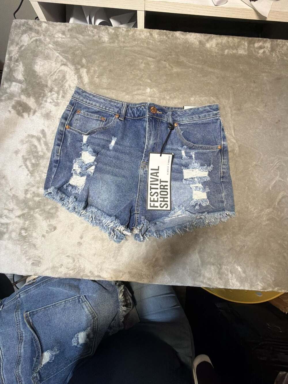 Almost Famous Festival Short Distressed Denim Jean Cutoff Frayed Hem